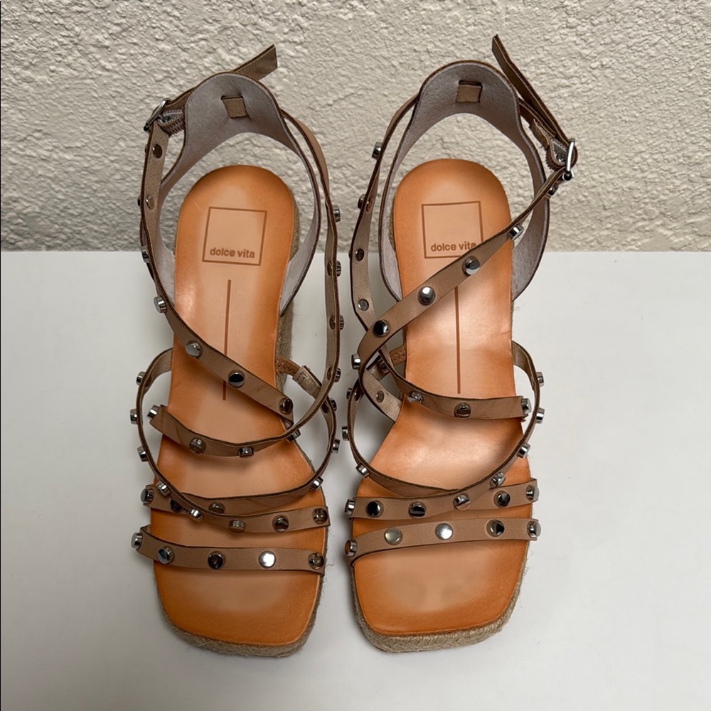 Dolce Vita - Leather Wedge Sandals with Studded Straps - Picture 2 of 5